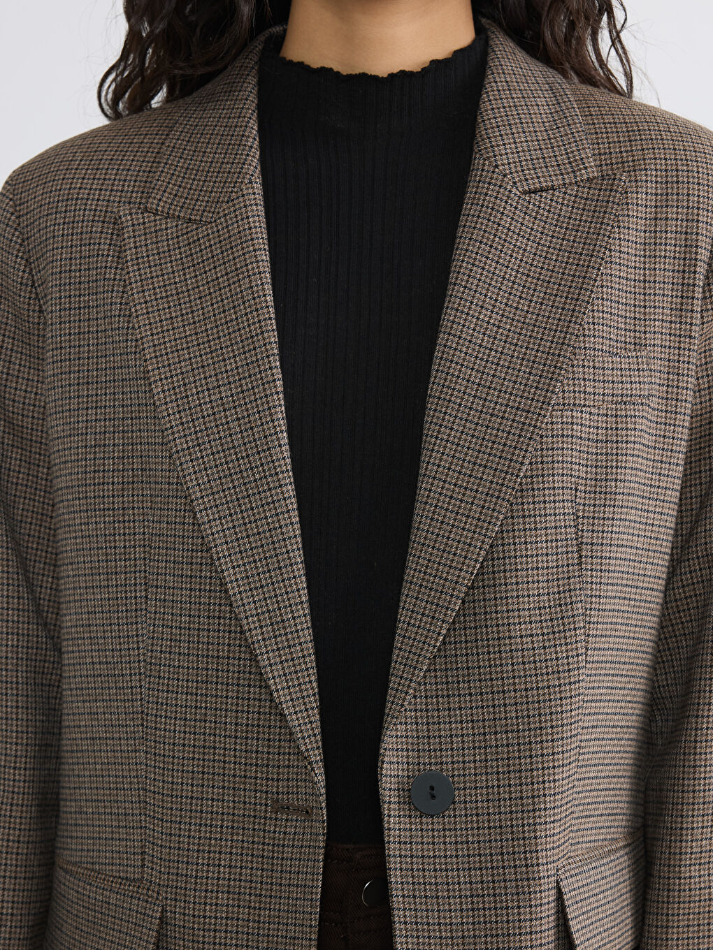 Kahverengi Ekose Kadın Blazer Ceket-2