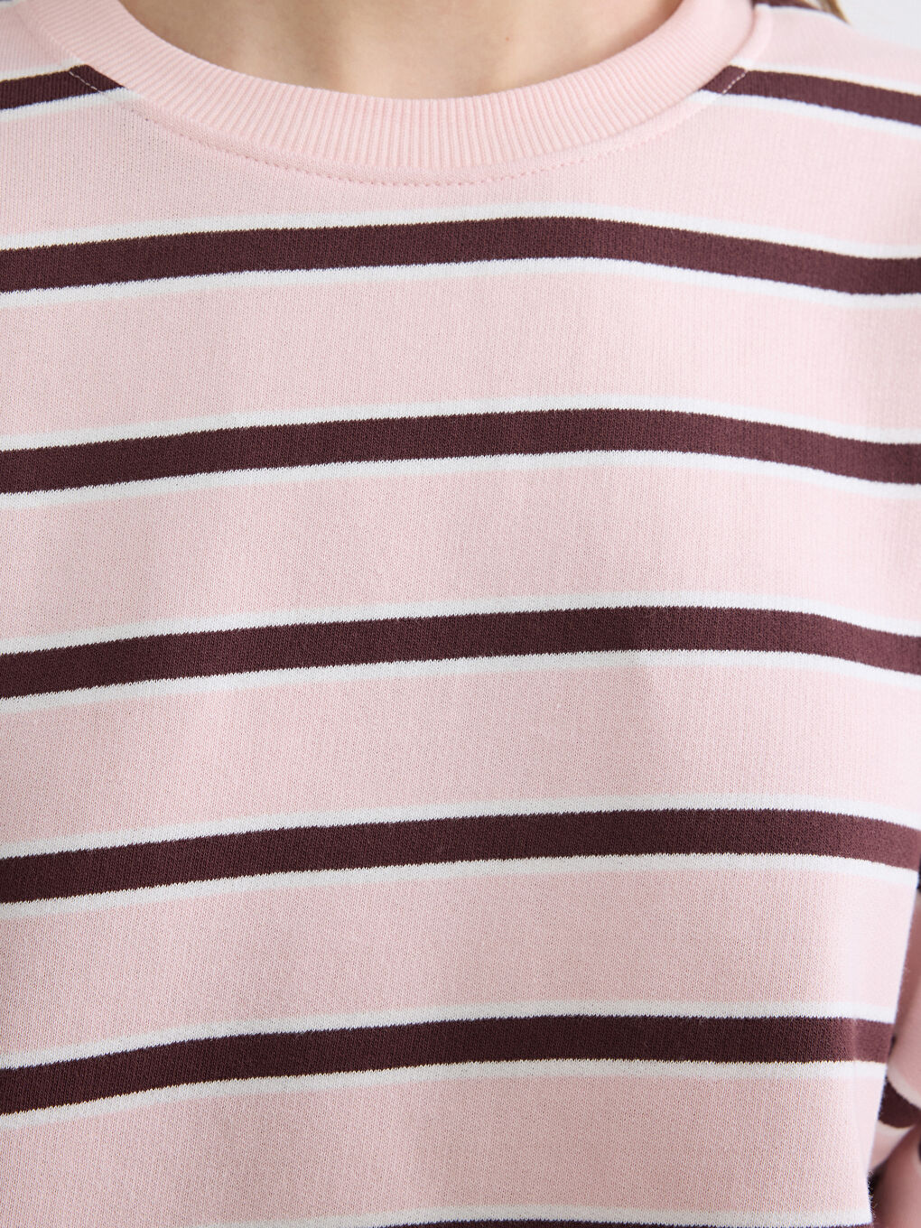 Суитшърт за жени с кръгло деколте, раиран, овърсайз-2