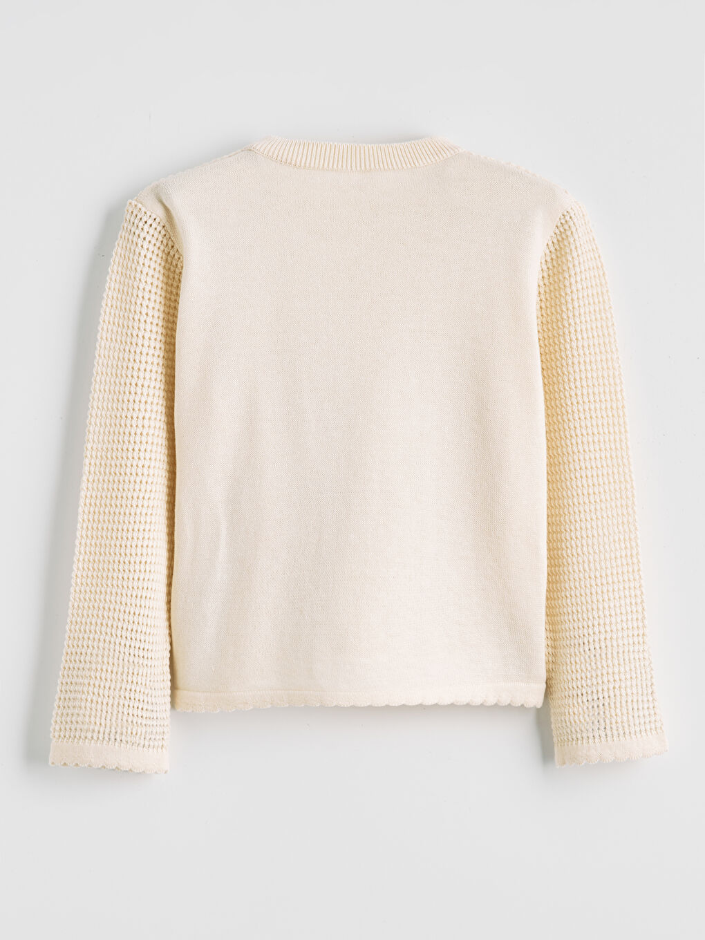 Ekru Kız Çocuk Fiyonk Nakışlı Triko Hırka-1