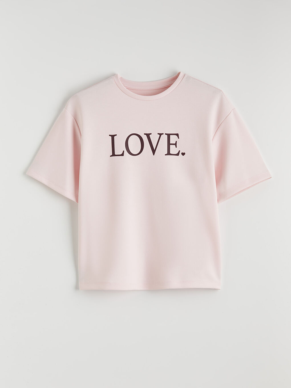 Pembe Yazı Baskılı Soft Touch Kadın Tişört-4