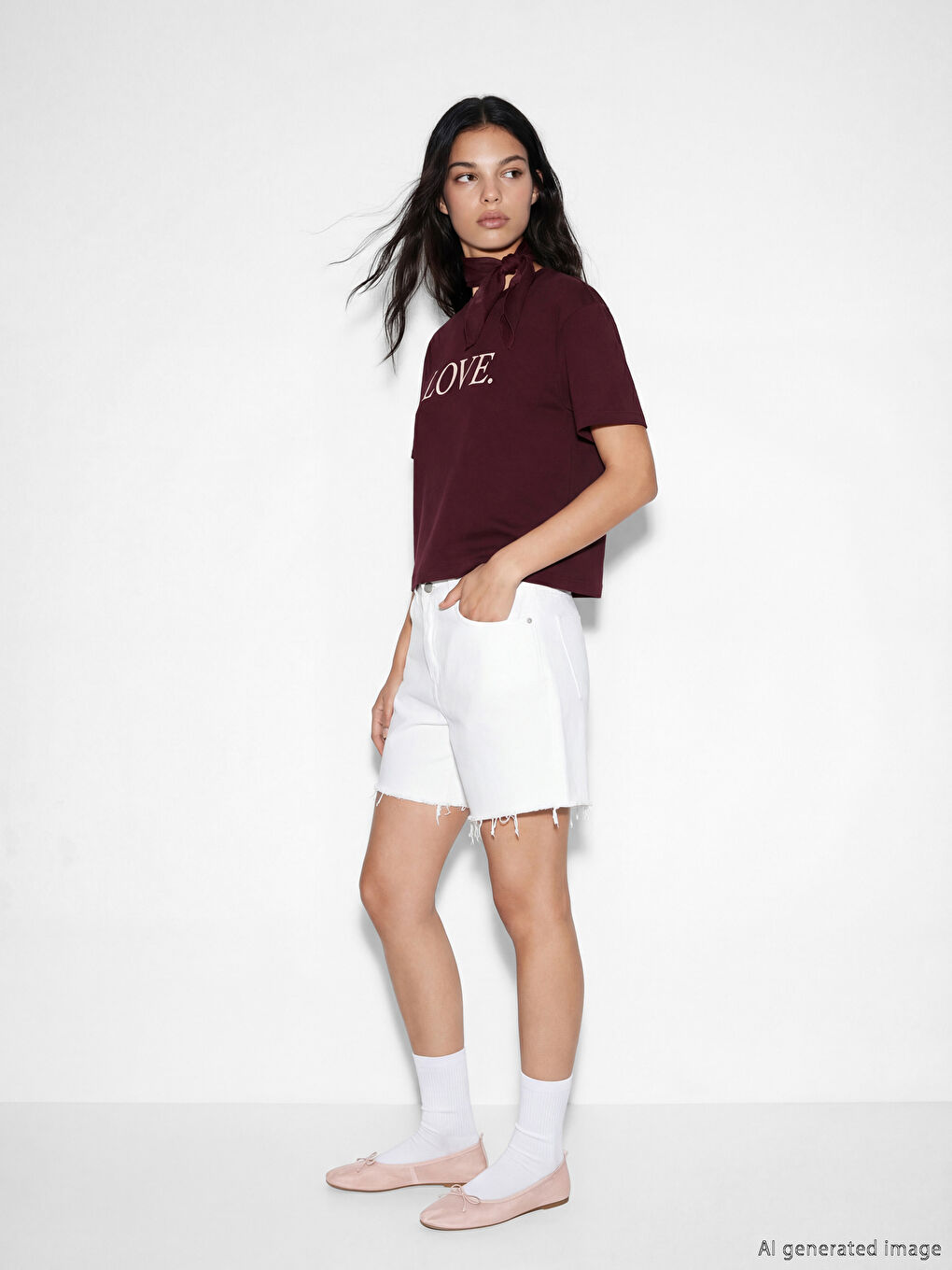 Bordo Yazı Baskılı Soft Touch Kadın Tişört-1