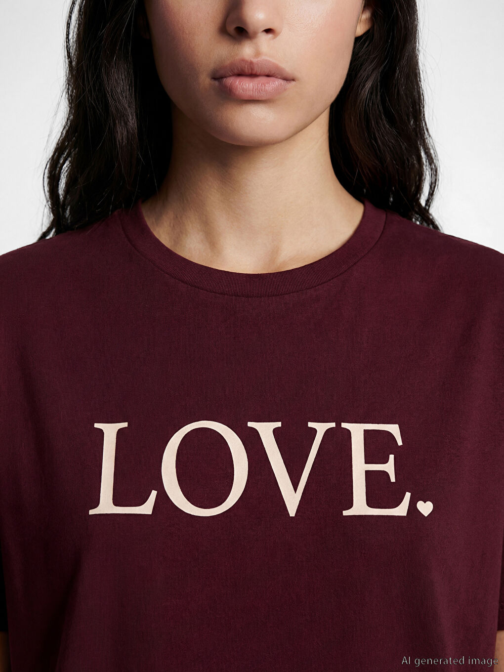 Bordo Yazı Baskılı Soft Touch Kadın Tişört-2