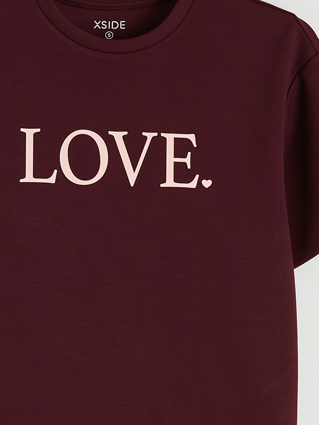 Bordo Yazı Baskılı Soft Touch Kadın Tişört-1