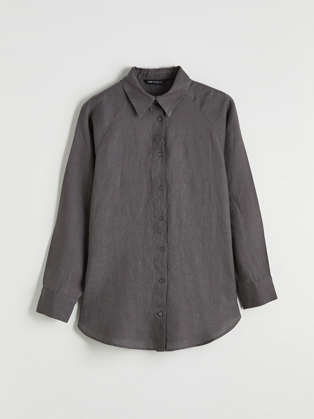 Gri Kadın Uzun Kollu Keten Gömlek