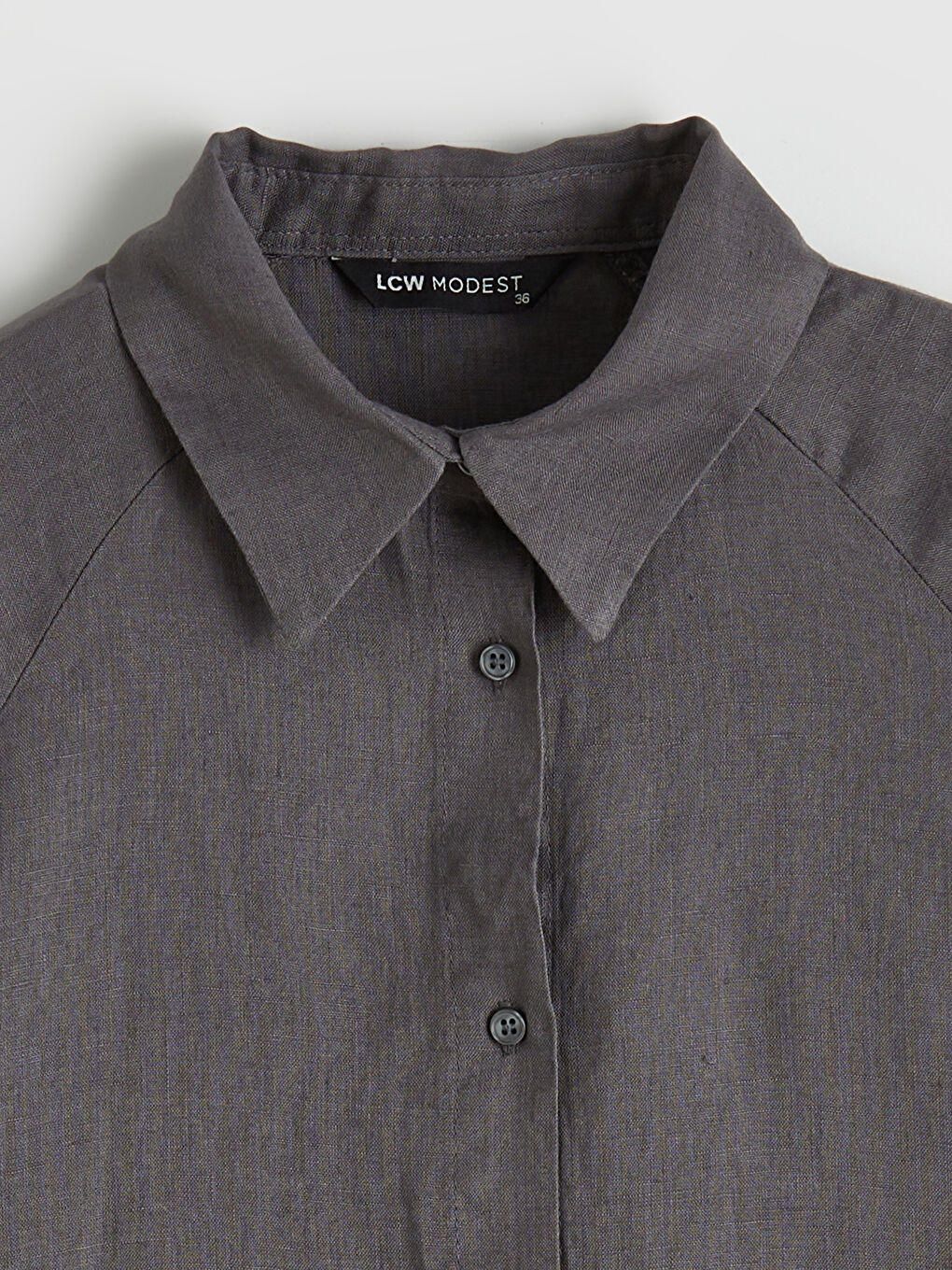 Gri Kadın Uzun Kollu Keten Gömlek-1