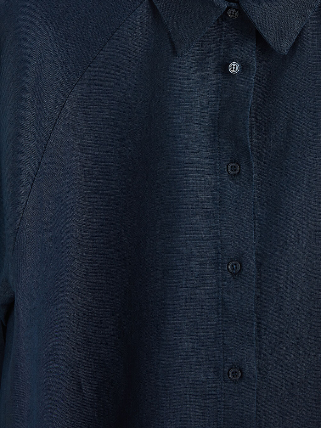 Lacivert Kadın Keten Gömlek-2