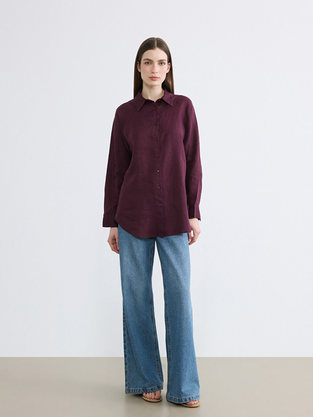 Mürdüm Kadın Keten Gömlek-1