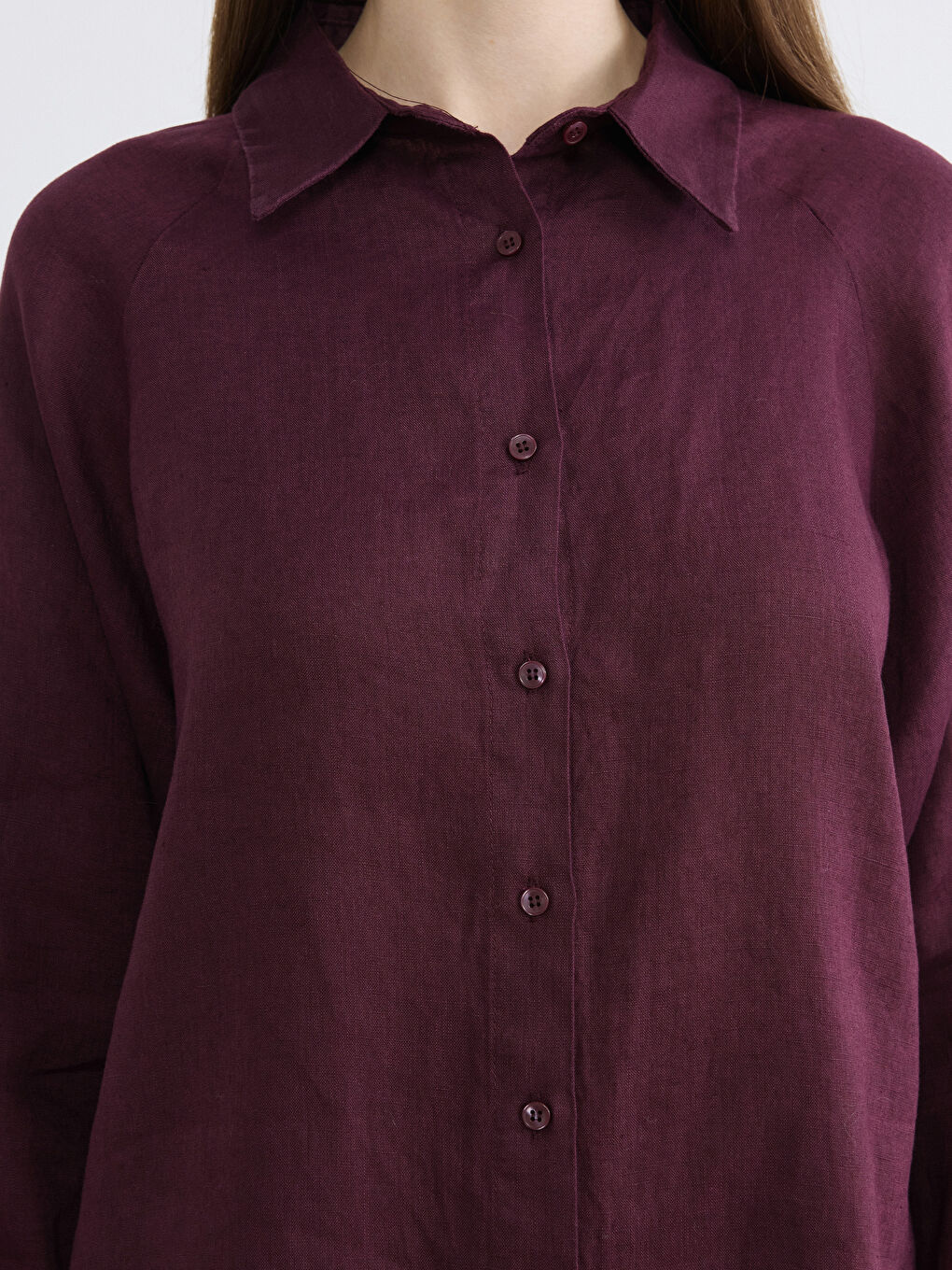 Mürdüm Kadın Keten Gömlek-2