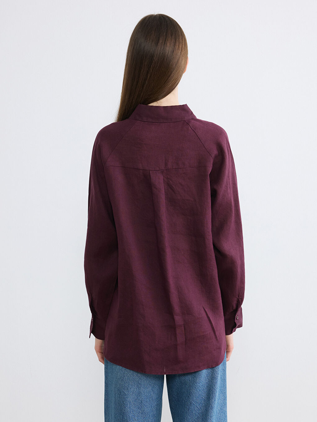 Mürdüm Kadın Keten Gömlek-3