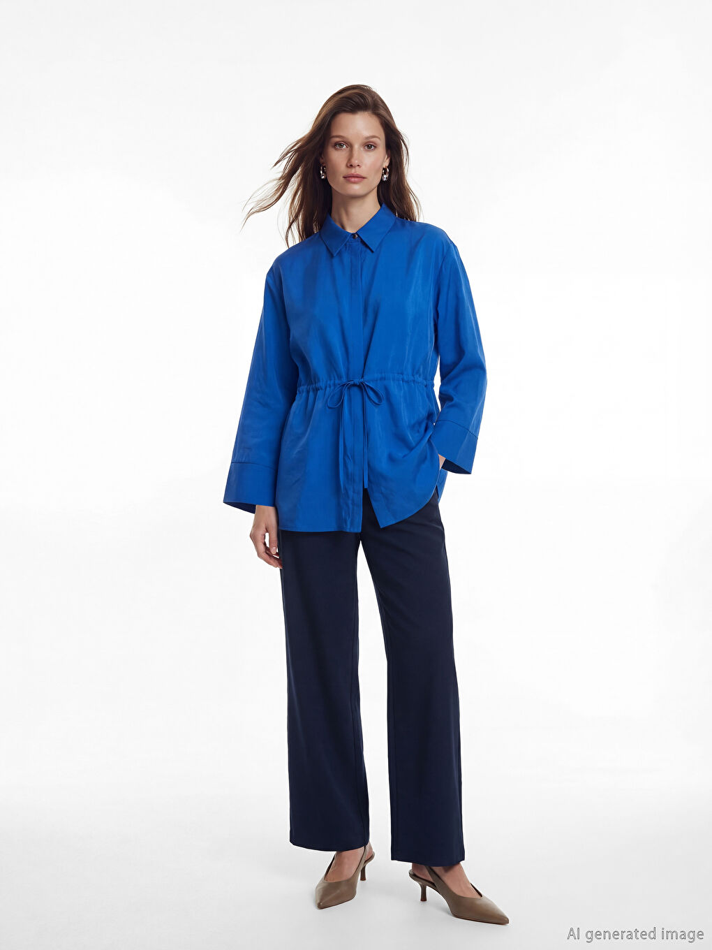 Mavi Beli Bağlamalı Kadın Gömlek Tunik-1