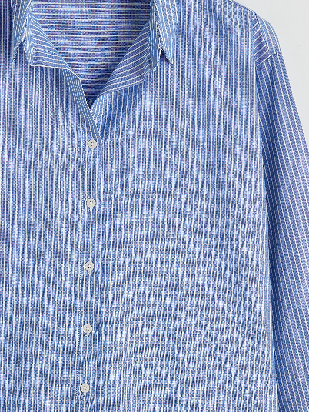 Mavi Çizgili Oversize Oxford Kadın Gömlek-1