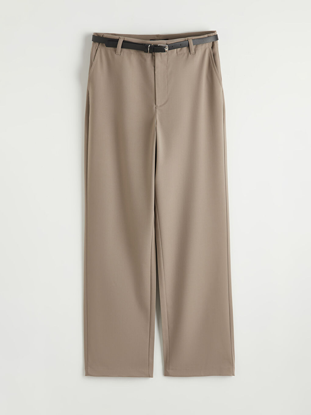 Kahverengi Beli Kemerli Standart Fit Kadın Kumaş Pantolon