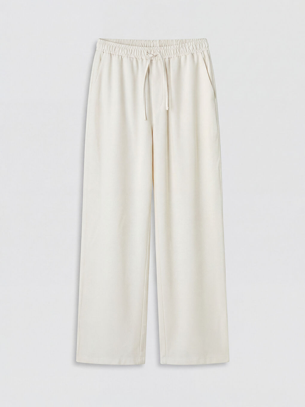 Bej Beli Lastikli Geniş Paça Kadın Pantolon