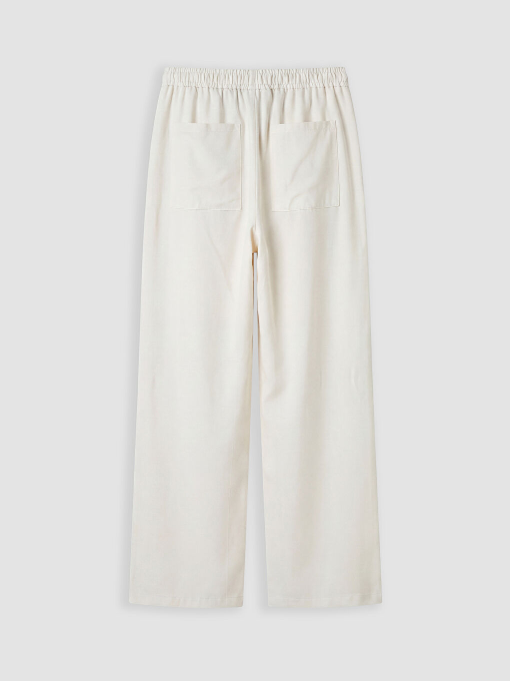 Bej Beli Lastikli Geniş Paça Kadın Pantolon-1