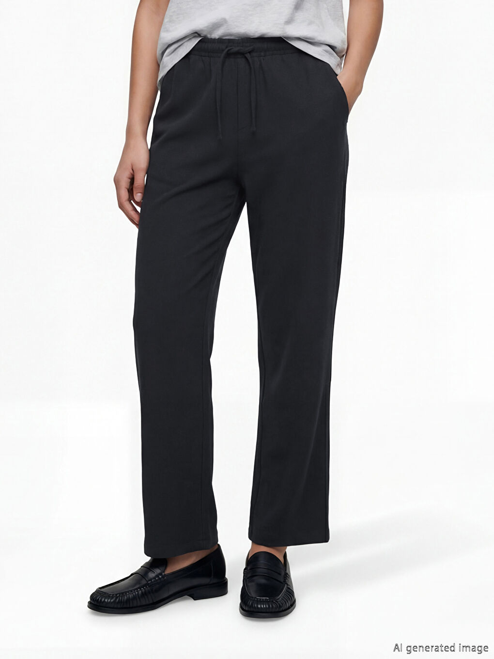 Lacivert Beli Lastikli Loose Fit Kadın Pantolon	-1