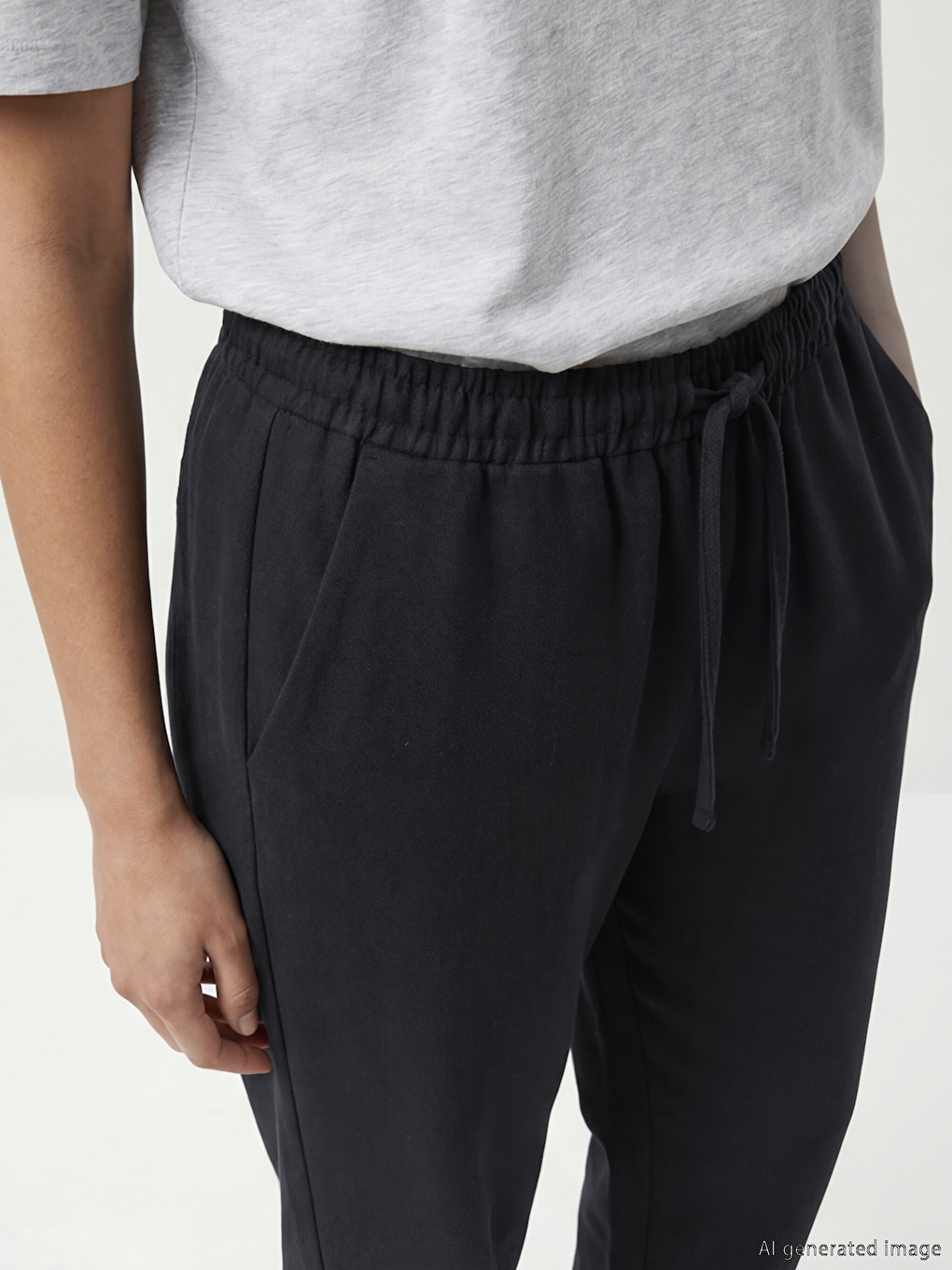 Lacivert Beli Lastikli Loose Fit Kadın Pantolon	-2