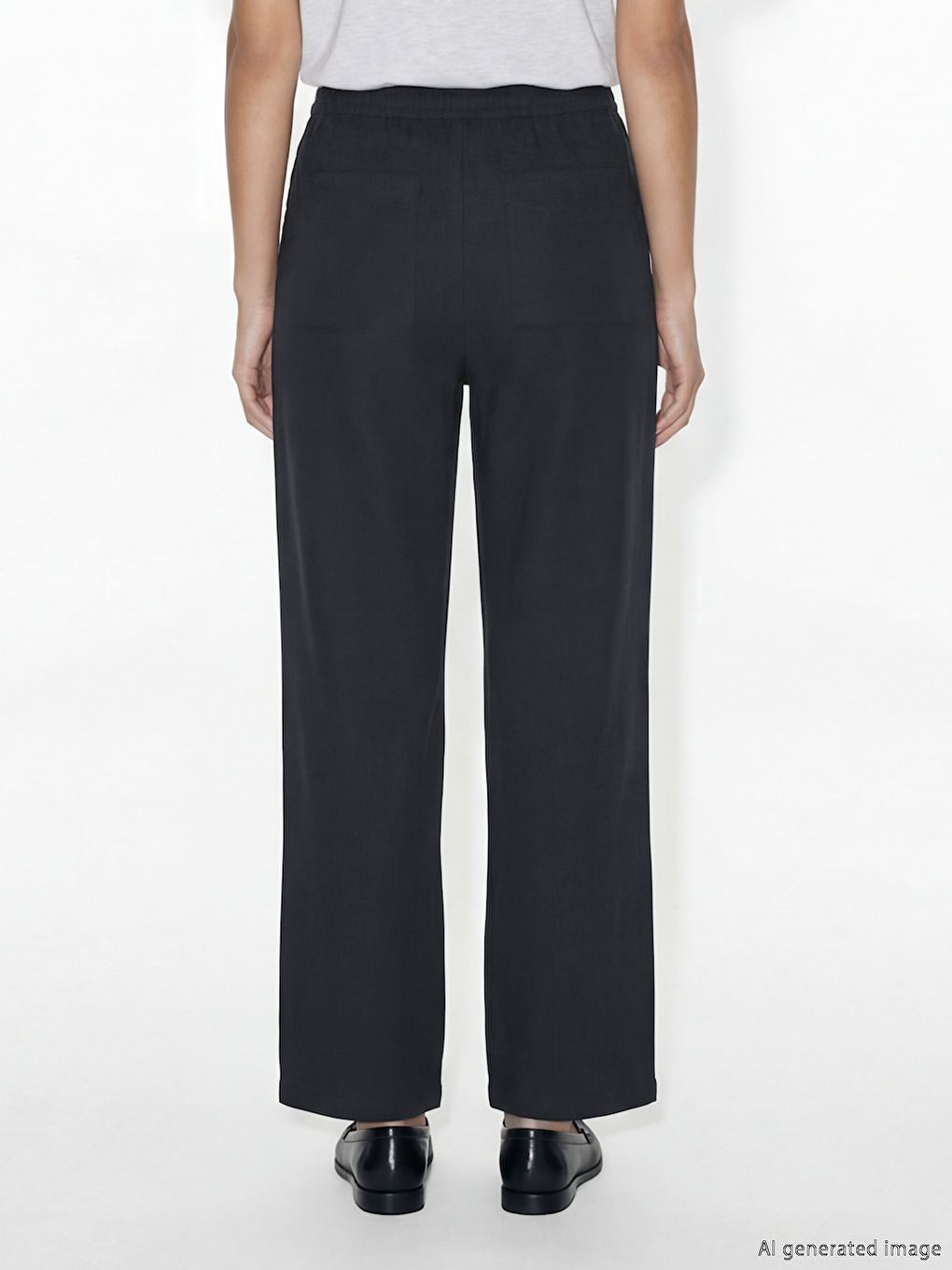 Lacivert Beli Lastikli Loose Fit Kadın Pantolon	-3