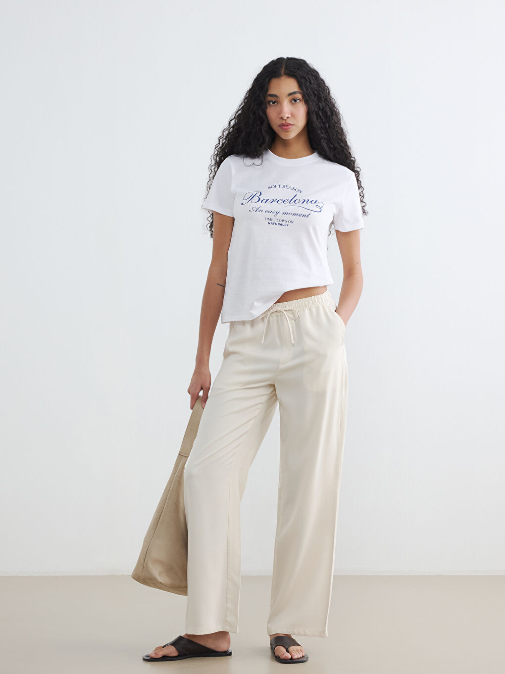 Elastic Waist Wide Leg Women's Trousers