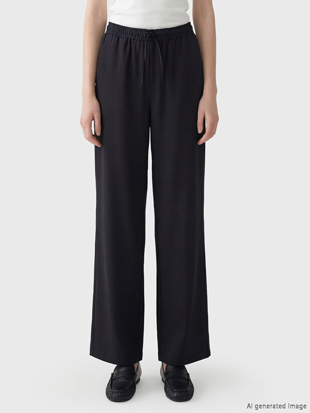 Siyah Beli Lastikli Loose Fit Kadın Pantolon	-1