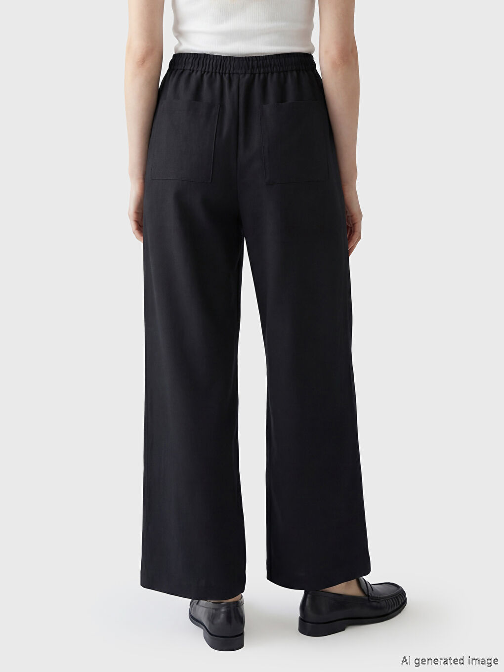 Siyah Beli Lastikli Loose Fit Kadın Pantolon	-2