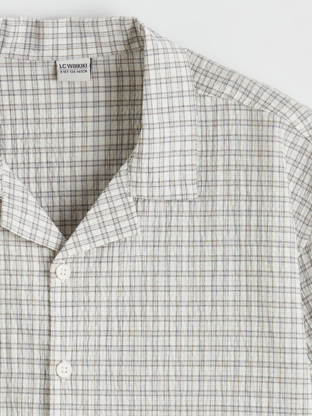 Ekru Ekose Kısa Kollu Erkek Çocuk Gömlek-1