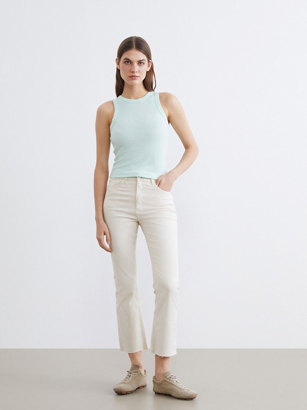 Turkuaz Bisiklet Yaka Kadın Atlet-1