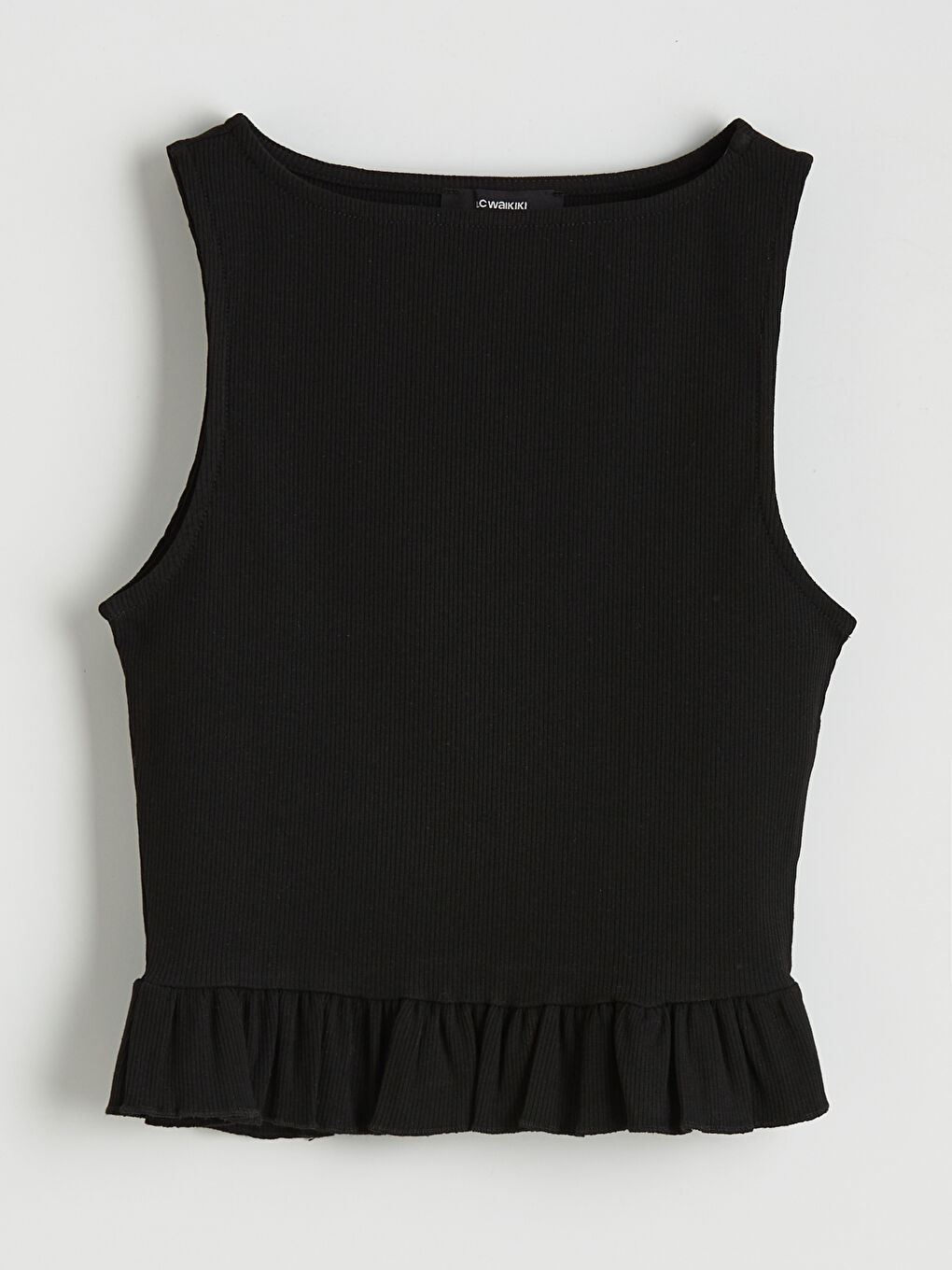 Siyah Bisiklet Yaka Fırfırlı Kadın Atlet-4