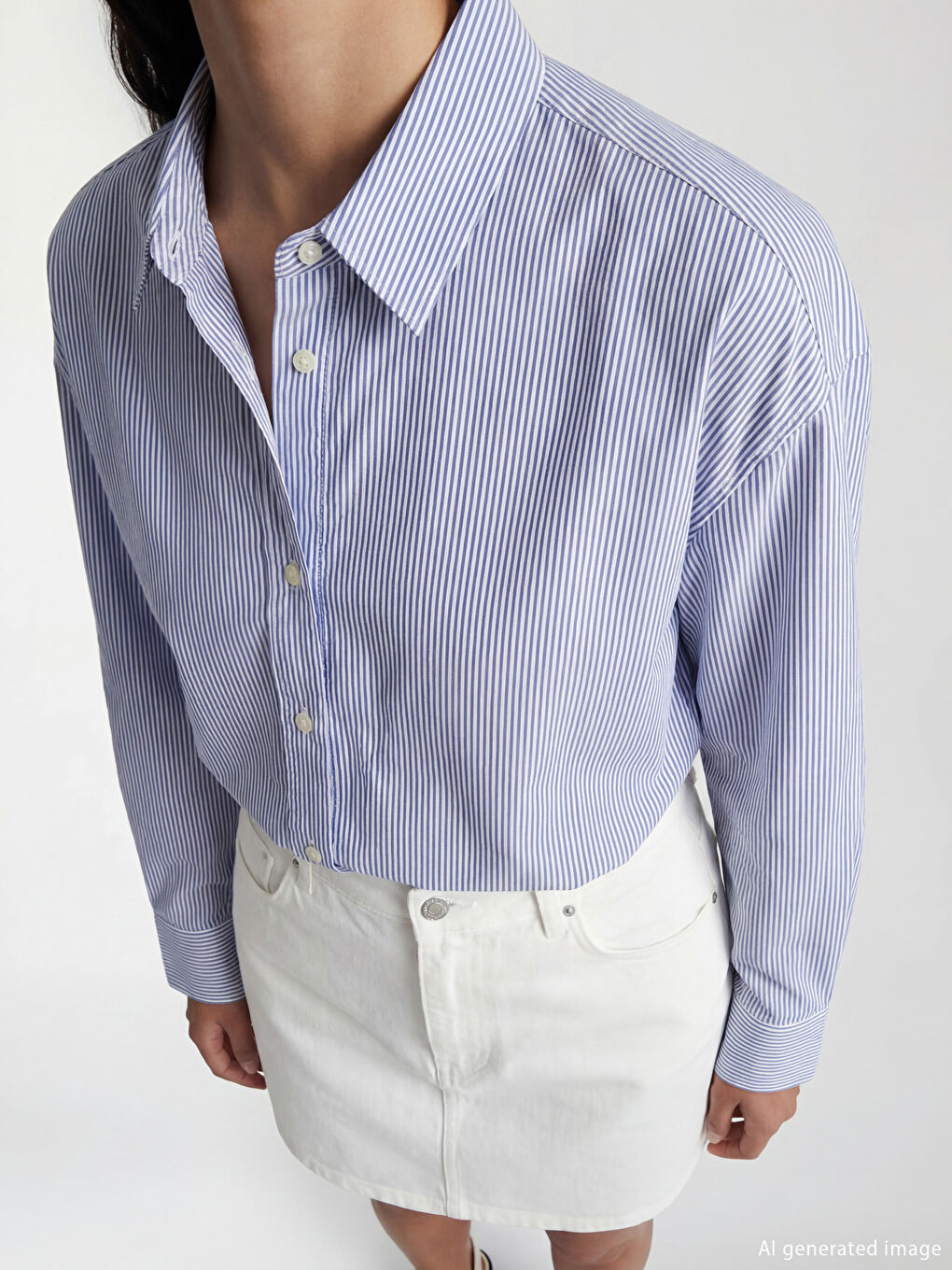 Раиран дамски риза тип Оксфорд с широк силует-2