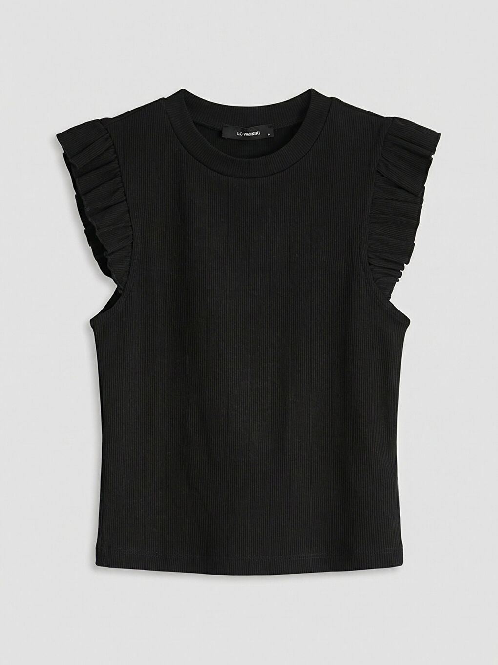 Siyah Bisiklet Yaka Fırfırlı Kadın Atlet-4