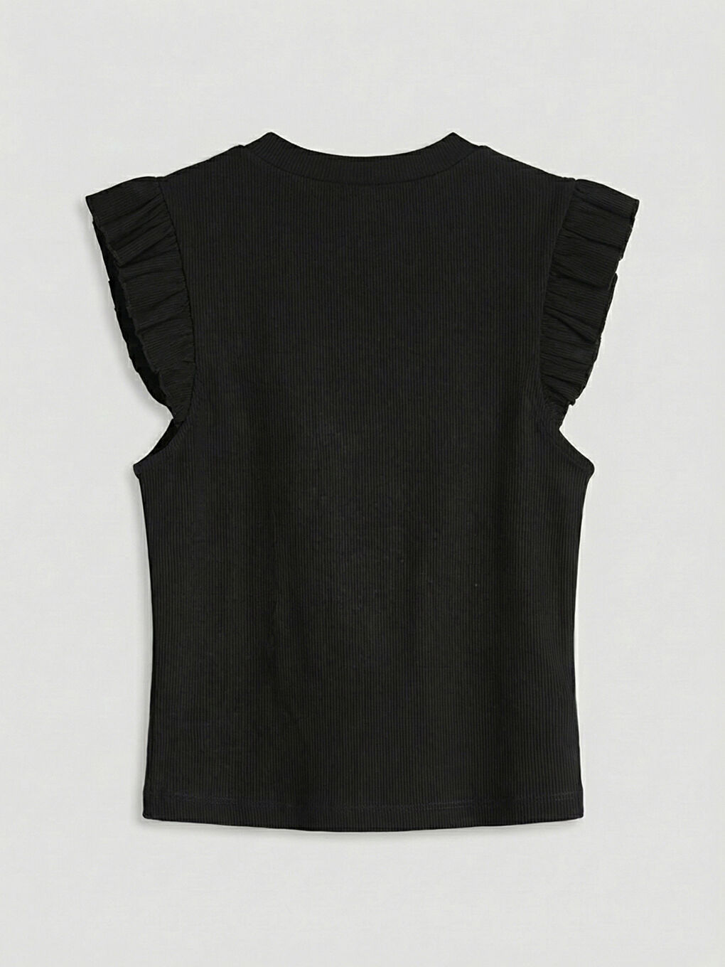 Siyah Bisiklet Yaka Fırfırlı Kadın Atlet-5