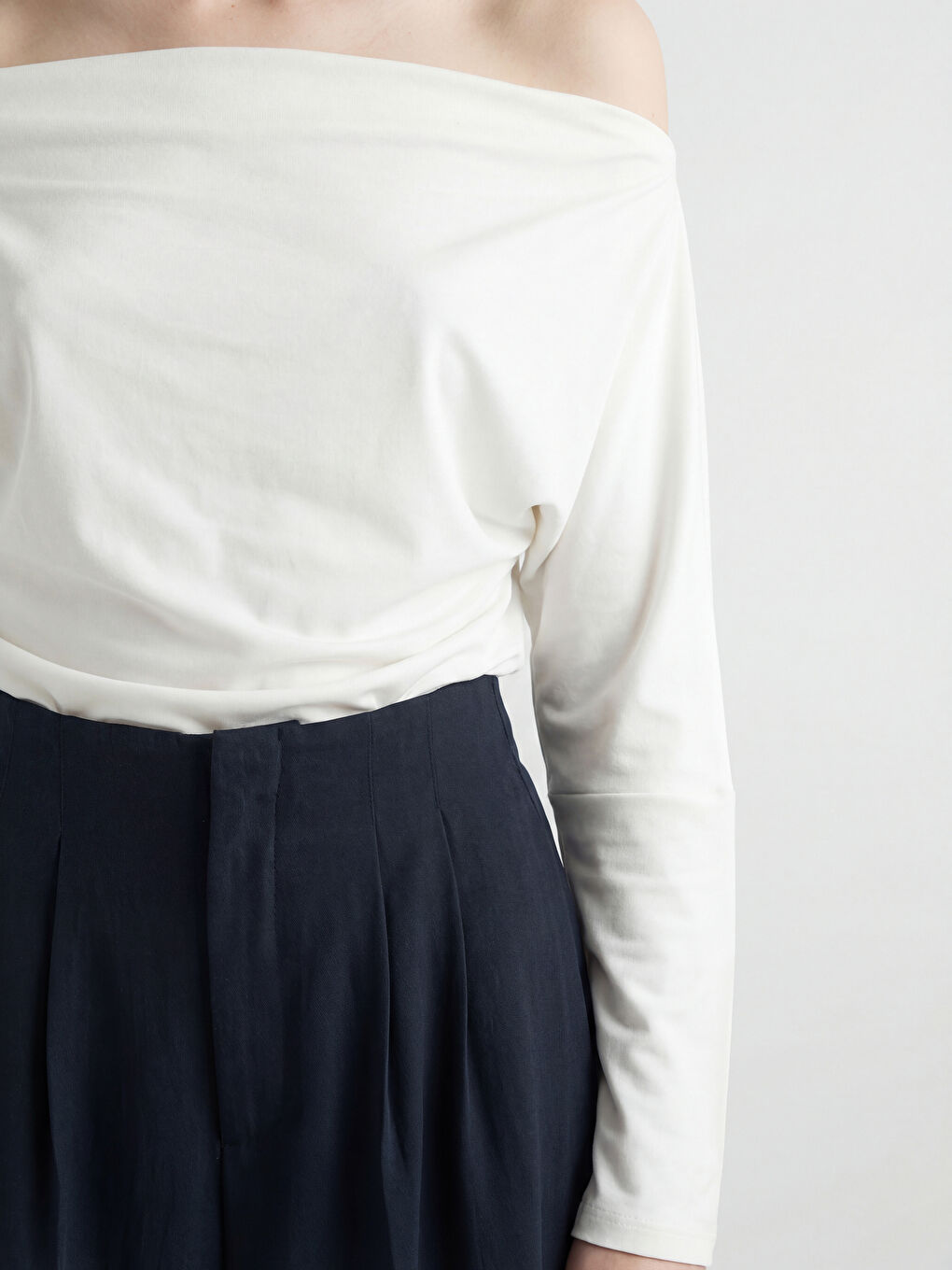 Lacivert Yüksek Bel Geniş Paça Kadın Kumaş Pantolon-2