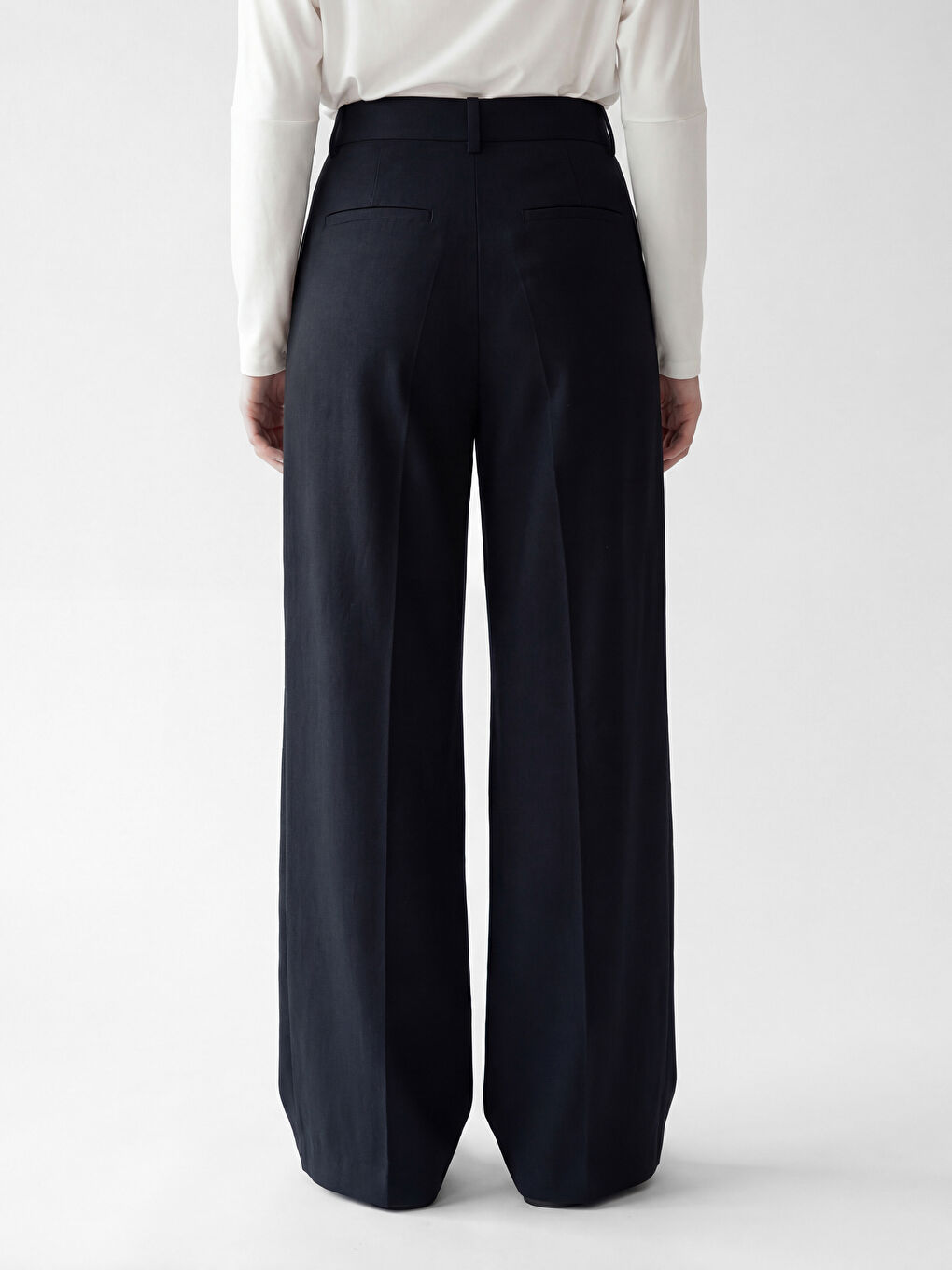 Lacivert Yüksek Bel Geniş Paça Kadın Kumaş Pantolon-3