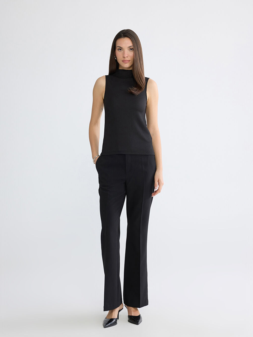 Siyah Dik Yaka Dokulu Bluz-1