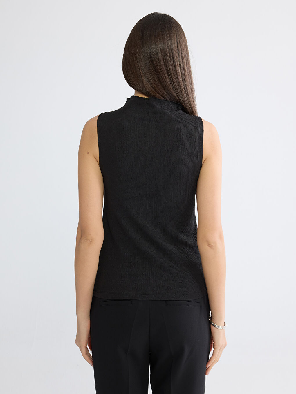 Siyah Dik Yaka Dokulu Bluz-3