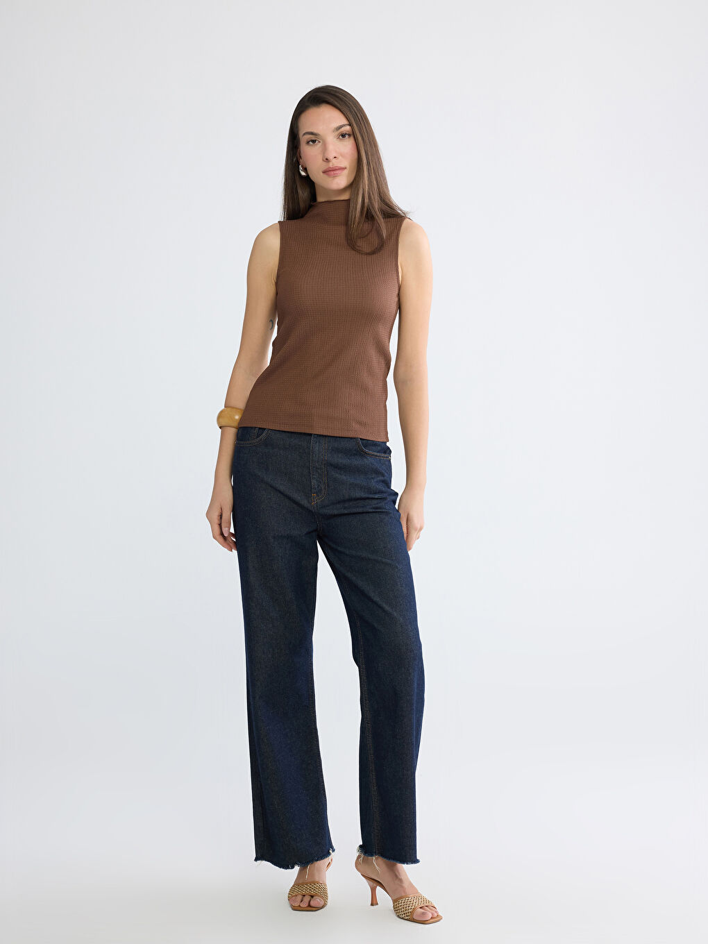 Kahverengi Dik Yaka Dokulu Bluz-1