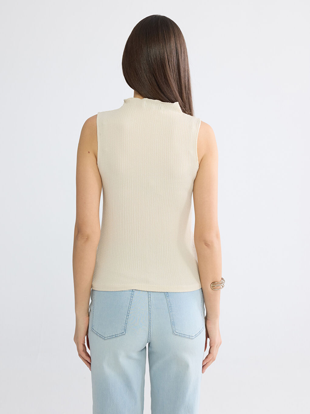 Bej Dik Yaka Dokulu Bluz-3