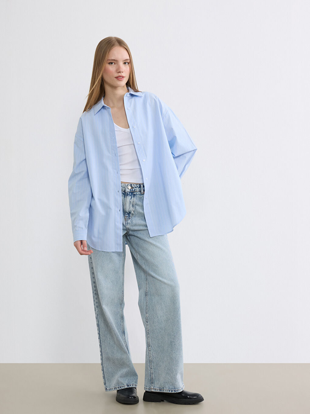 Striped Oversize Poplin Women's Shirt-1