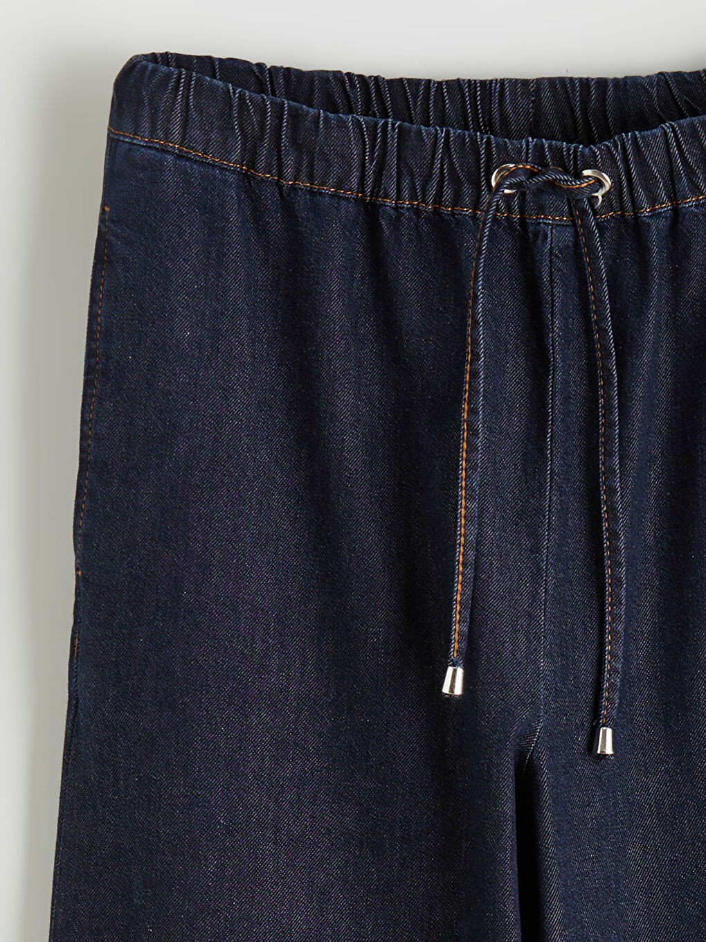 İndigo Beli Lastikli Wideleg Kadın Jean Pantolon-1