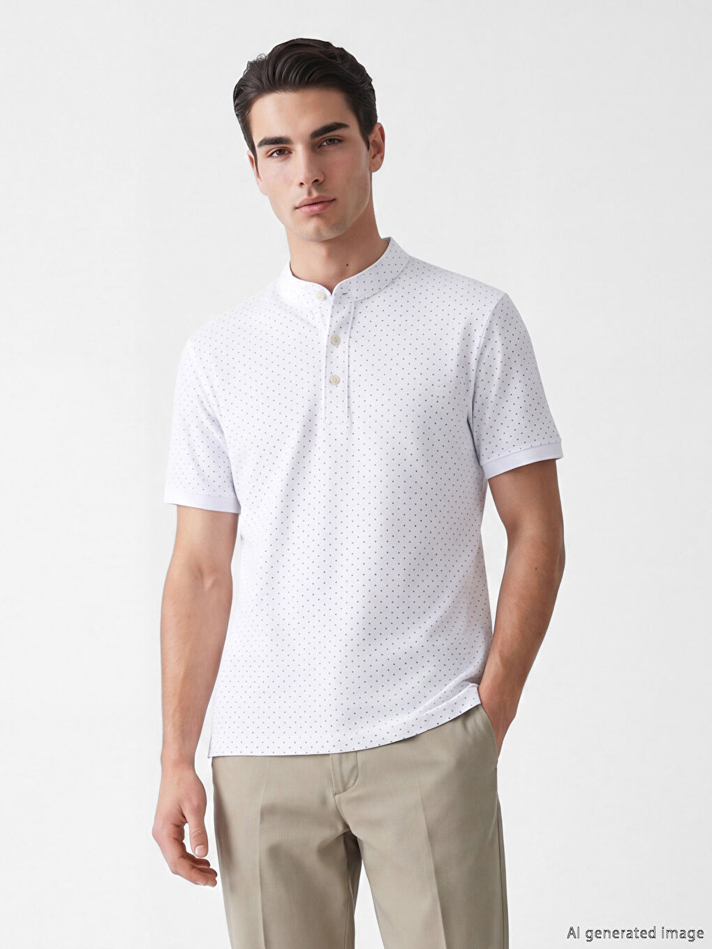 Grandad Collar Patterned Regular Fit Men's T-Shirt