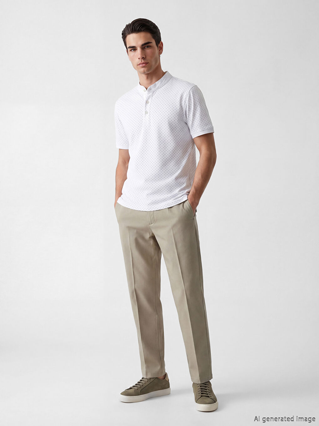 Grandad Collar Patterned Regular Fit Men's T-Shirt-1