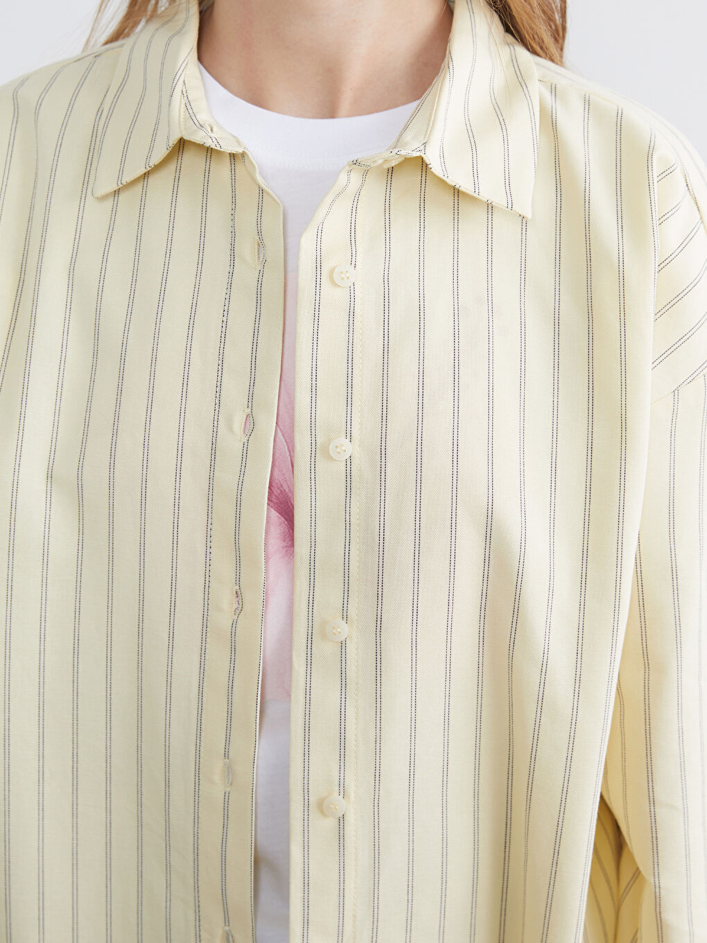 Sarı Çizgili Oxford Oversize Kadın Gömlek-2