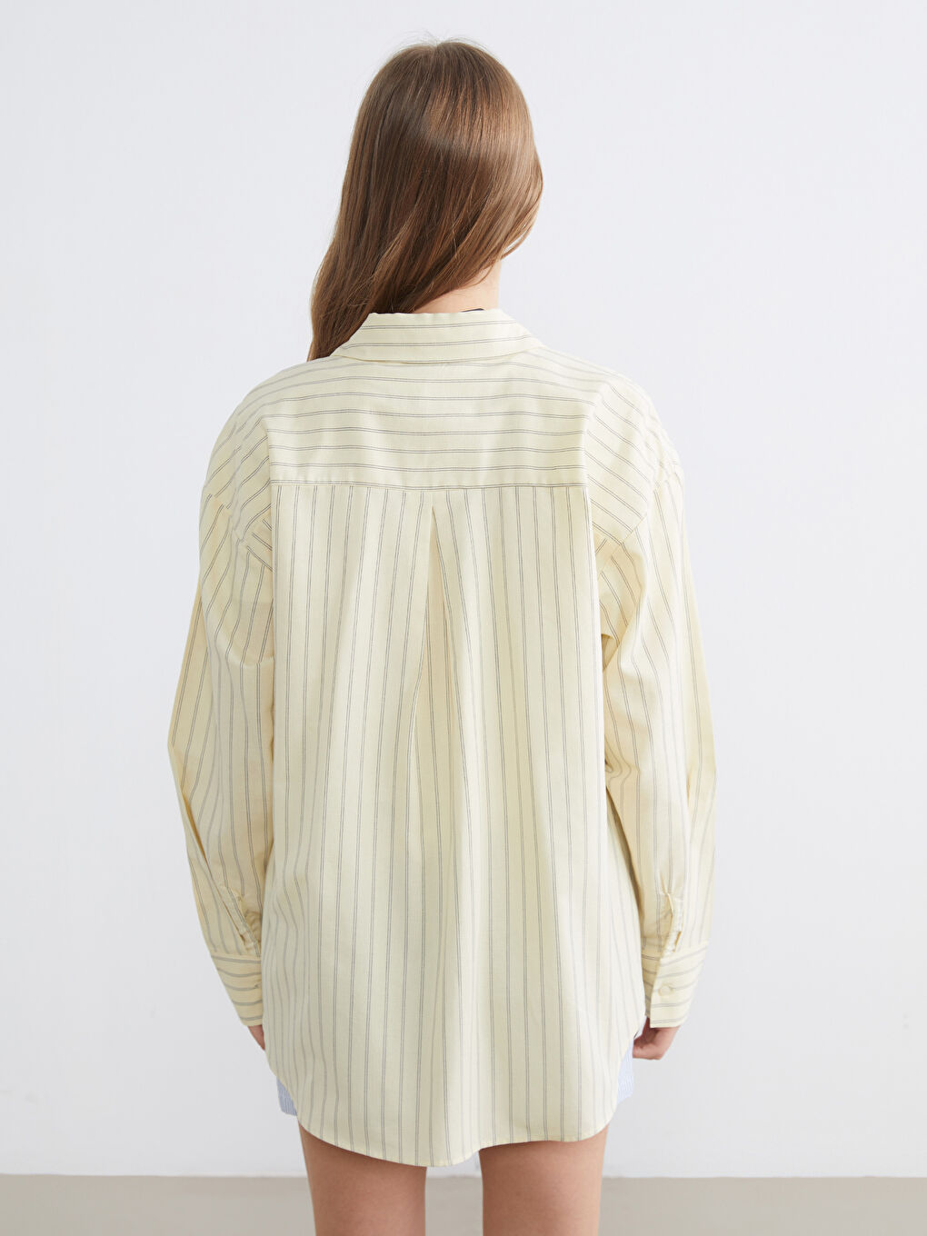 Sarı Çizgili Oxford Oversize Kadın Gömlek-3