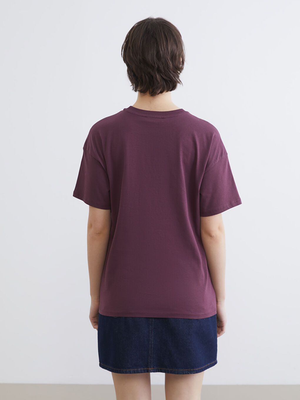 Mürdüm Bisiklet Yaka Brooklyn Baskılı Kadın Tişört-3