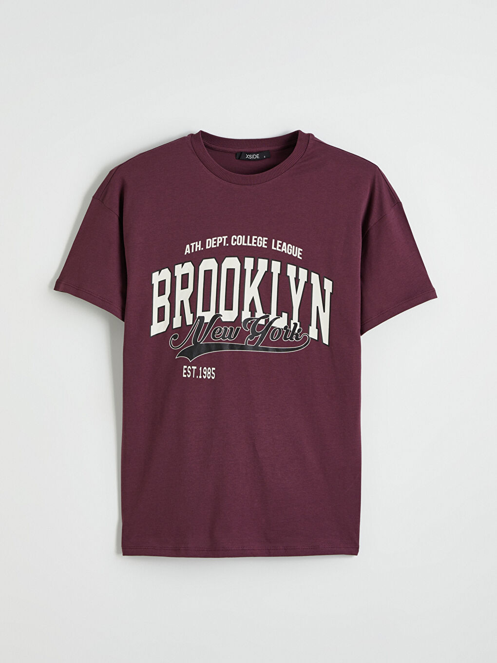 Mürdüm Bisiklet Yaka Brooklyn Baskılı Kadın Tişört-4