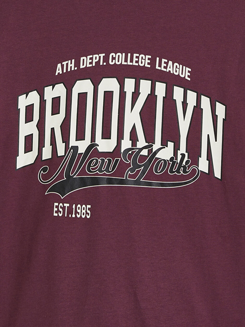 Mürdüm Bisiklet Yaka Brooklyn Baskılı Kadın Tişört-5