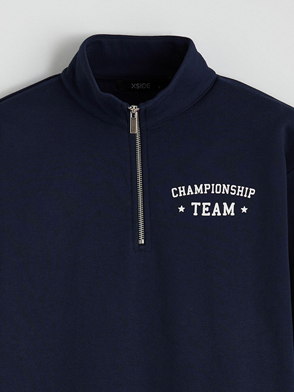 Lacivert Dik Yaka Baskılı Oversize Kadın Kalın Sweatshirt-5