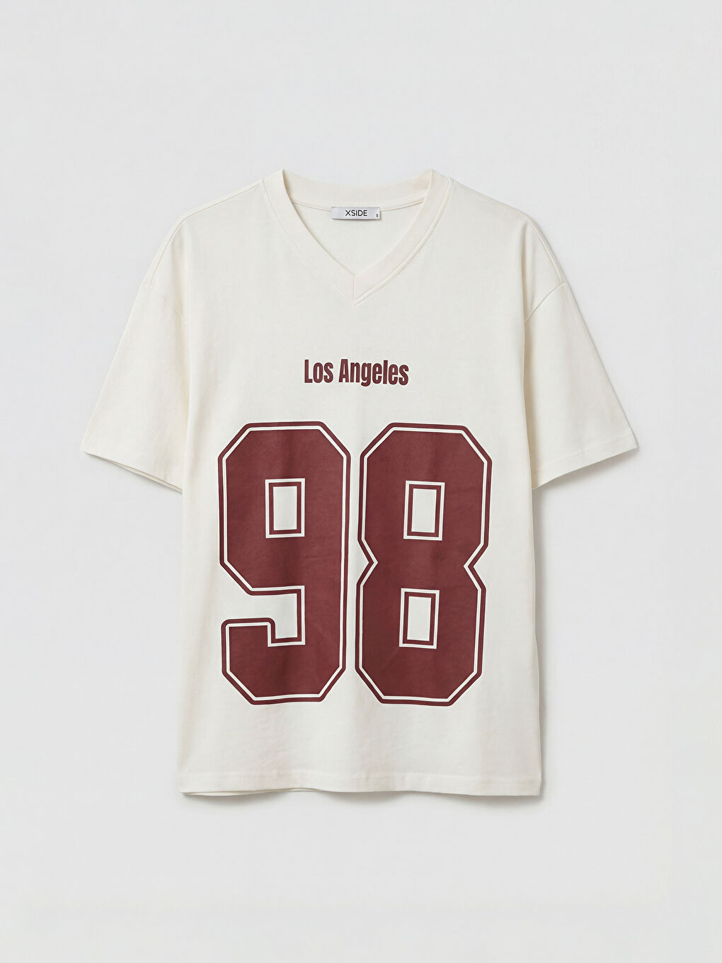 V-Neck Oversized Women's T-Shirt with Los Angeles Print-4