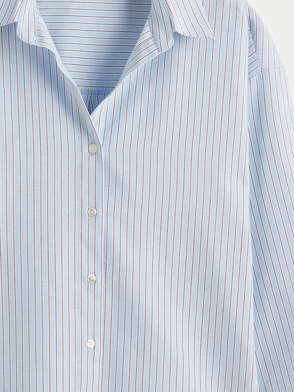 Mavi Çizgili Oversize Oxford Kadın Gömlek-1