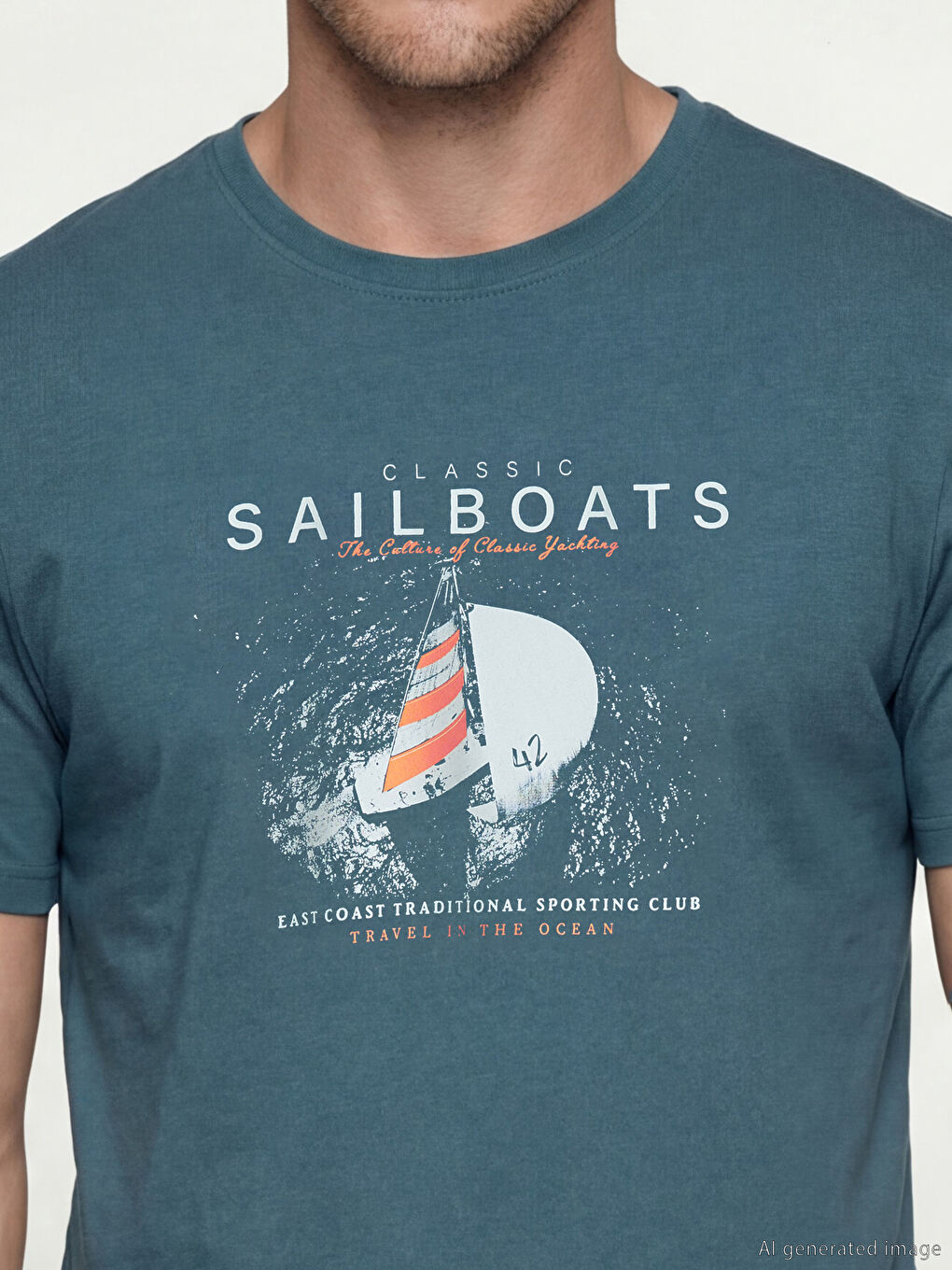 تي شيرت رجالي مطبوع بياقة دائرية من الجيرسي-2