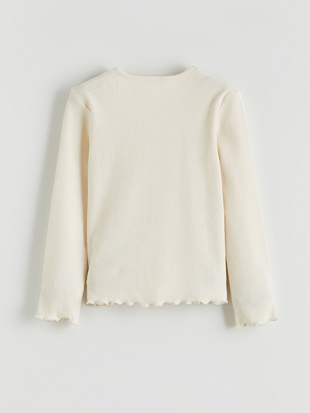 Ekru Bisiklet Yaka Basic Kız Çocuk Tişört-1